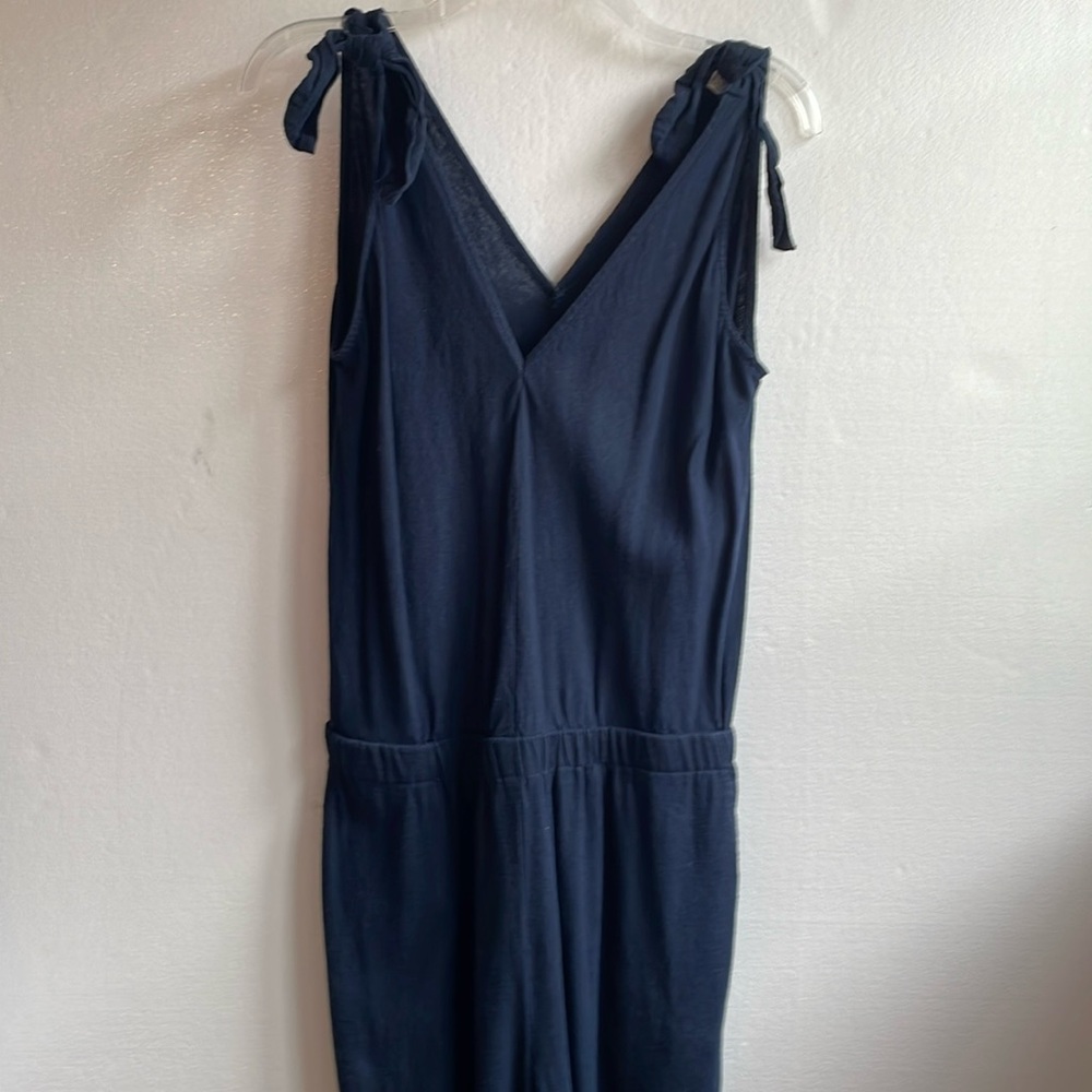 Just Living linen blend v-neck front & back elastic waist wide leg jumpsuit med